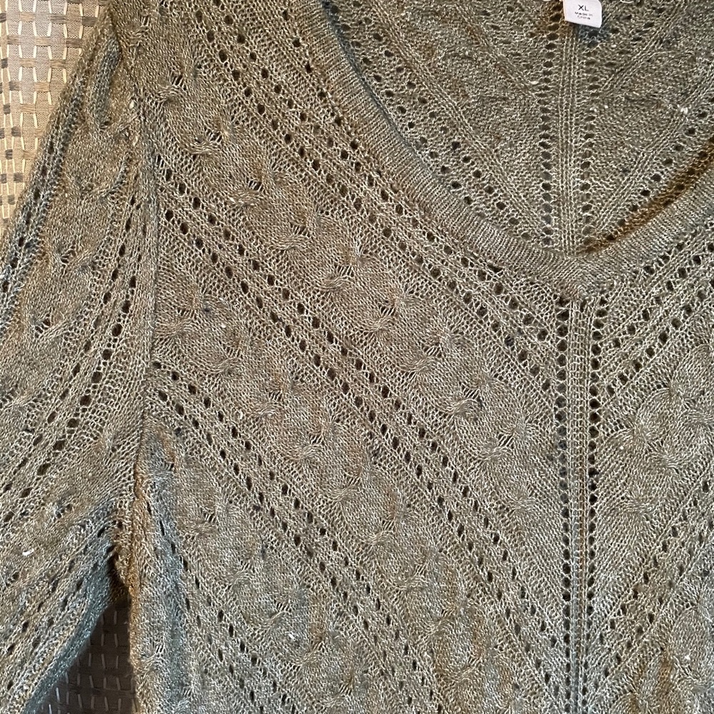 Sage Green crochet v-neck sweater